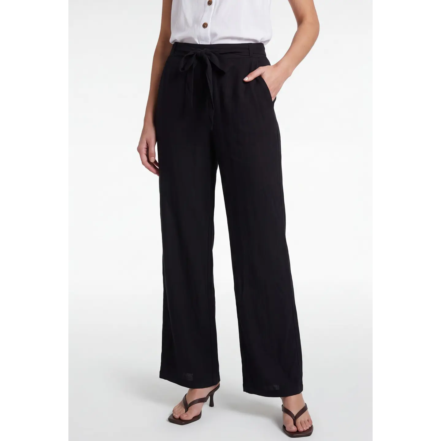 Pantalón Palazzo Liso Mujer Negro 1