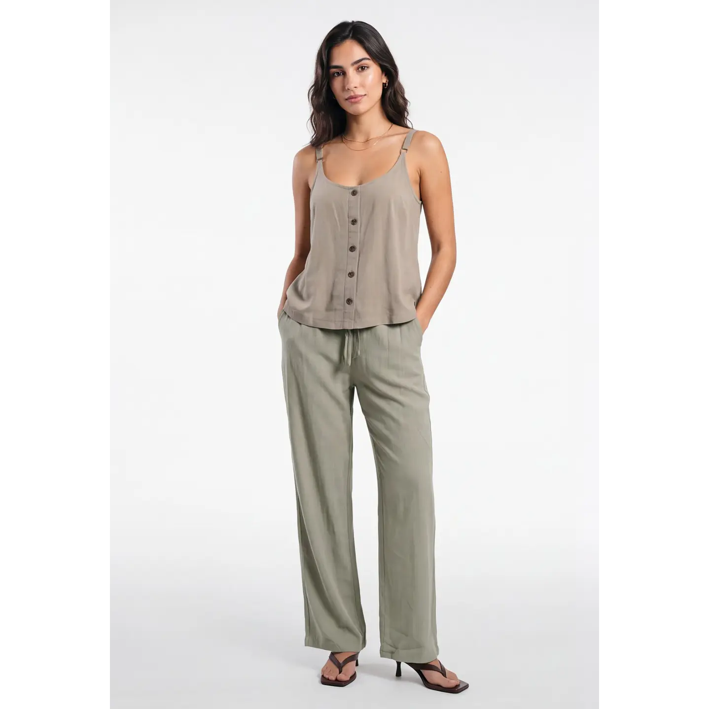Pantalón Palazzo Liso Mujer Verde 3