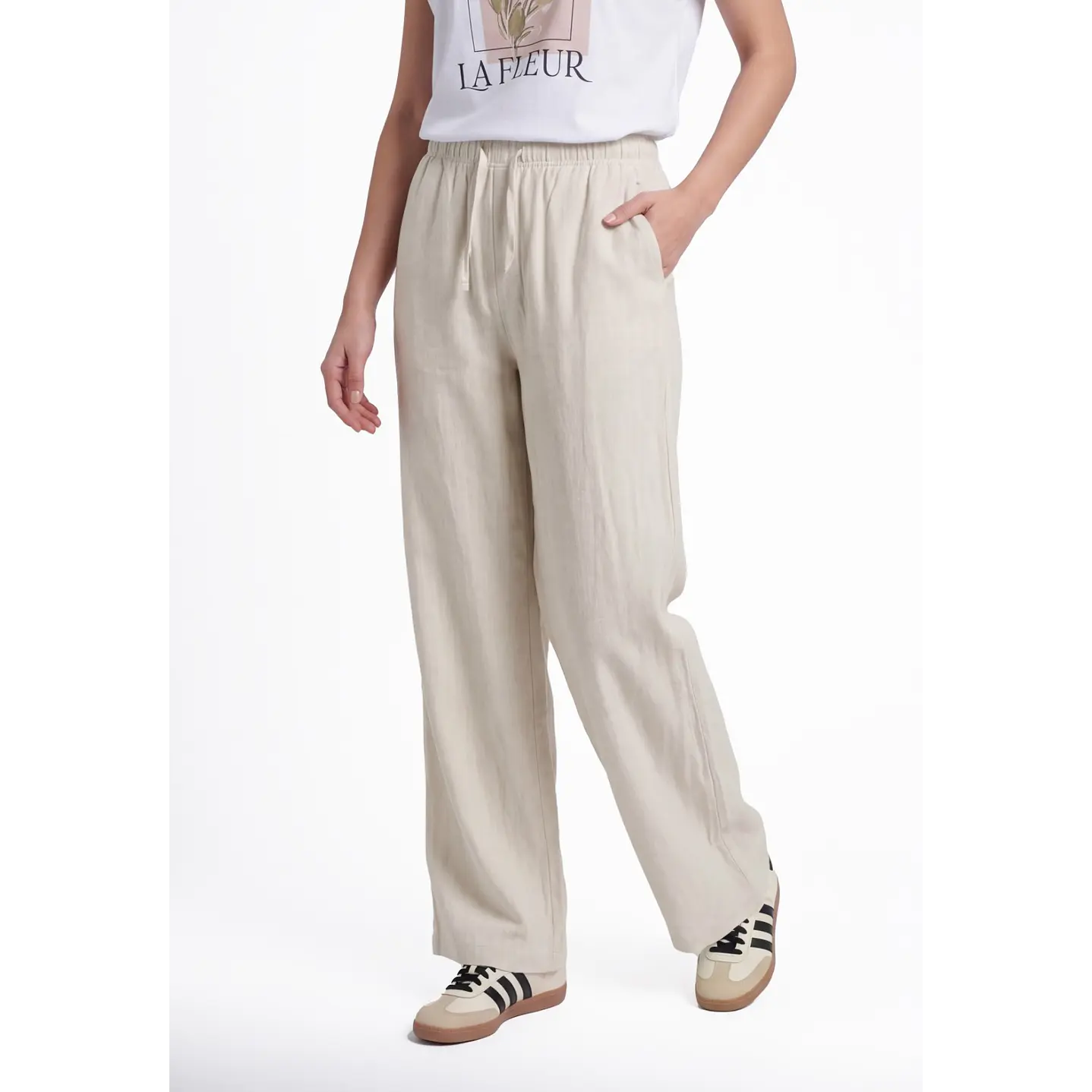 Pantalón Lino Pijamero Mujer Crudo 1