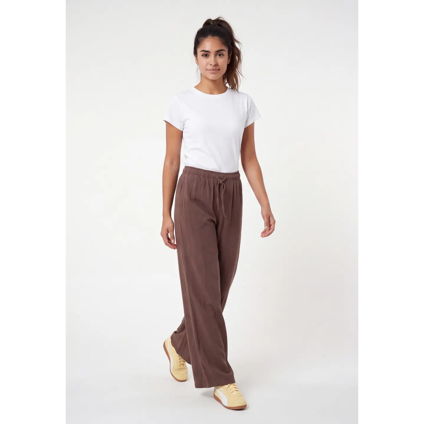 Pantalón Lino Pijamero Mujer Café 3