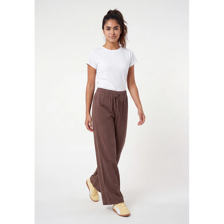 Pantalón Lino Pijamero Mujer Café 3