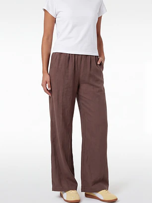 Pantalón Lino Pijamero Mujer Café