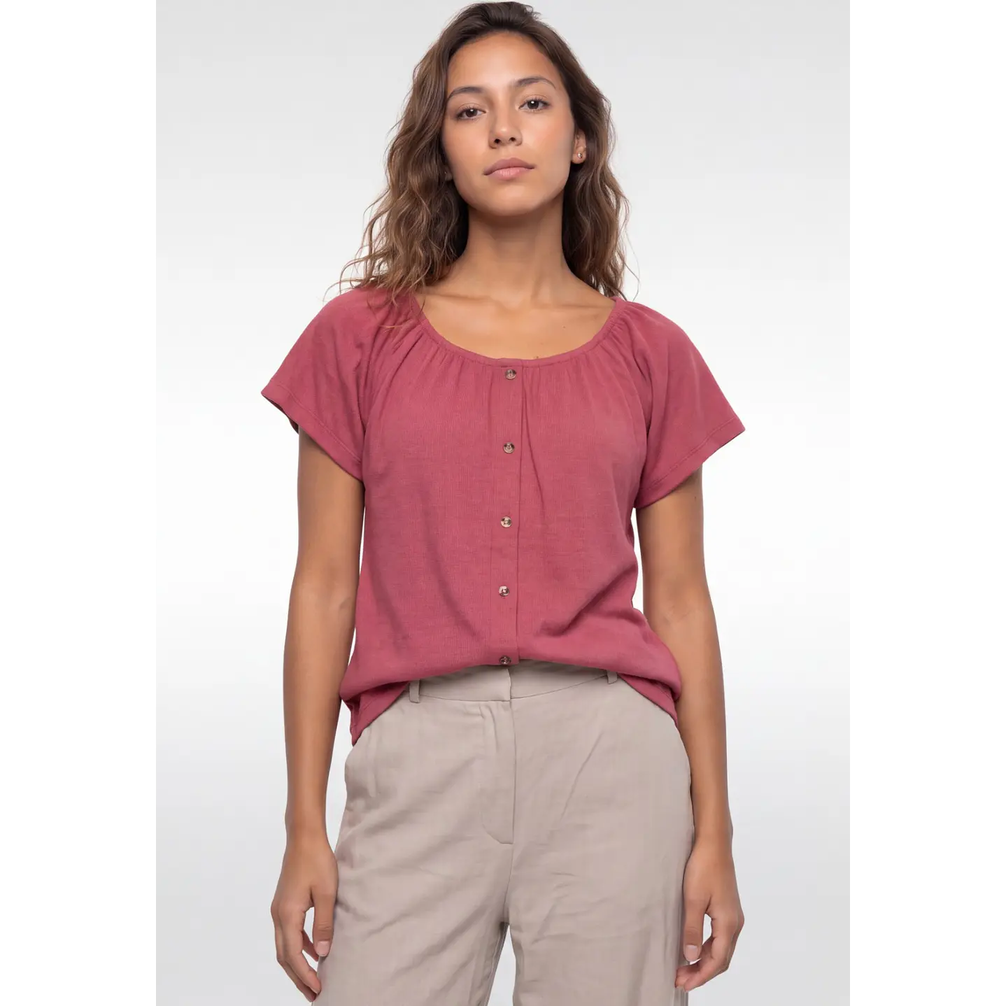 Polera Botones Mujer Rosado 1