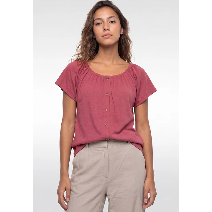 Polera Botones Mujer Rosado 1