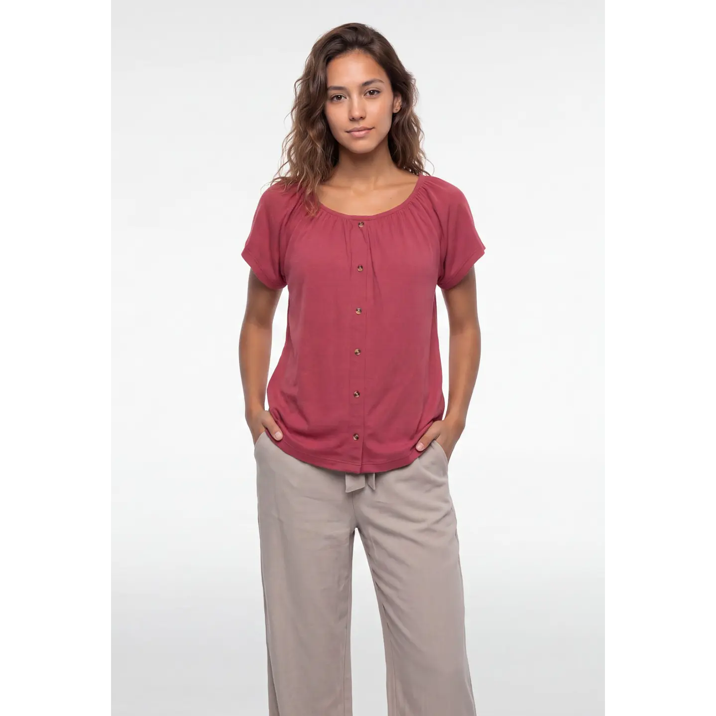 Polera Botones Mujer Rosado 4