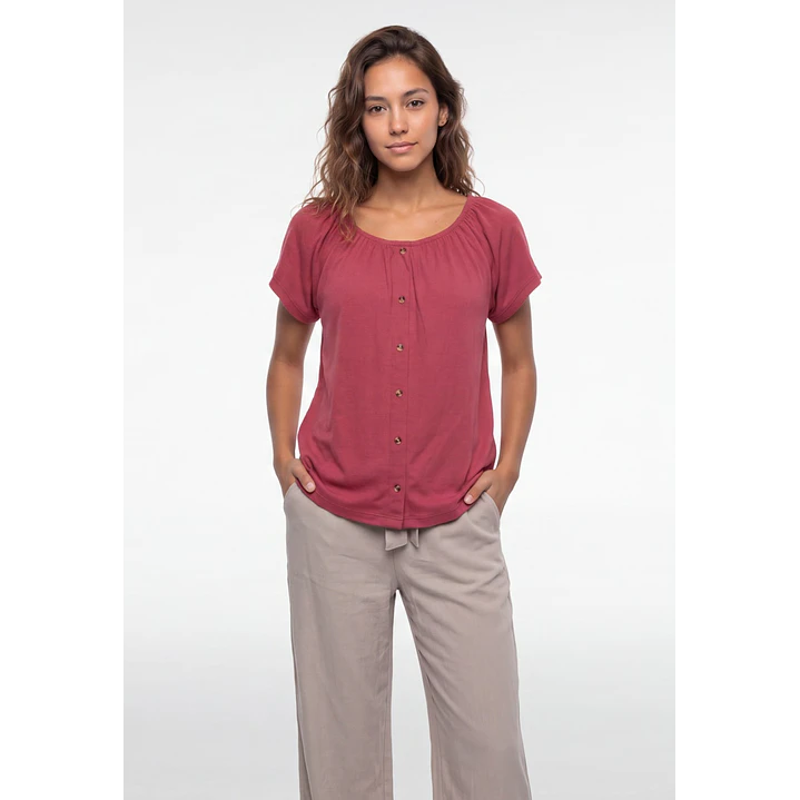 Polera Botones Mujer Rosado 4