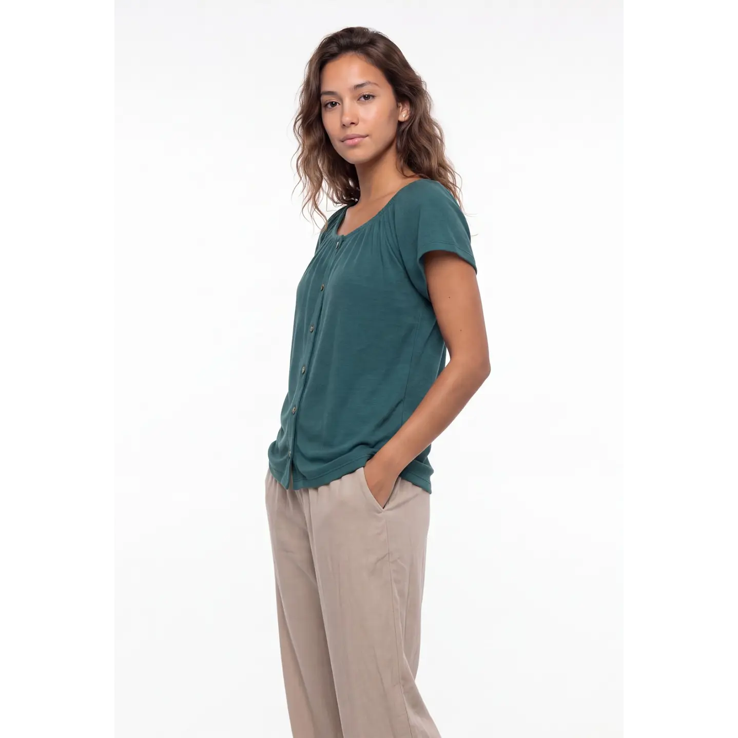 Polera Botones Mujer Verde 3