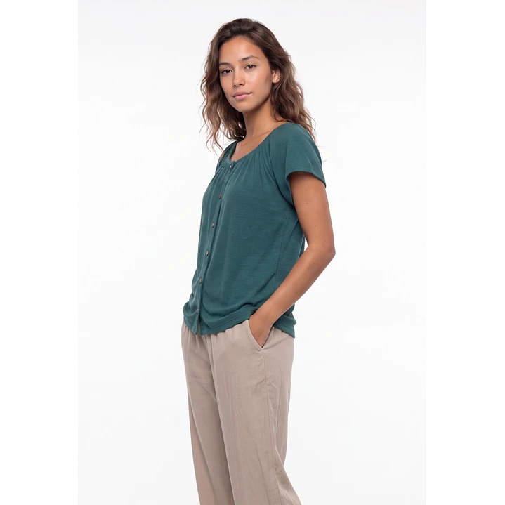 Polera Botones Mujer Verde 3