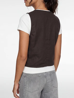 Vest Lino Mujer Café