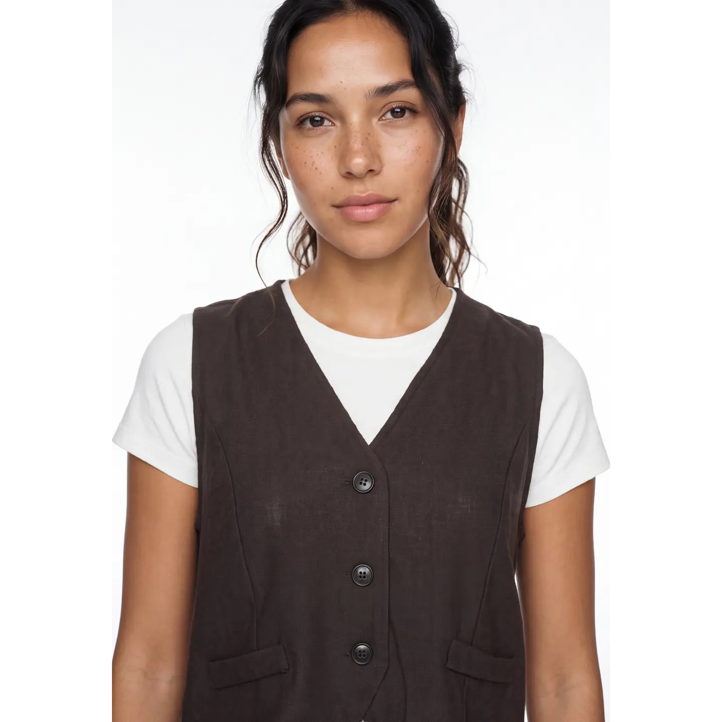 Vest Lino Mujer Café 4