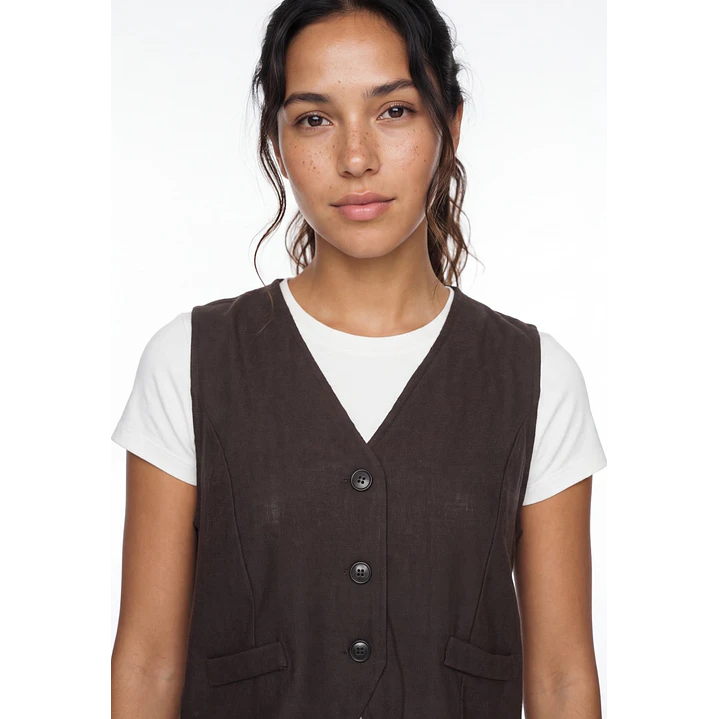 Vest Lino Mujer Café 4