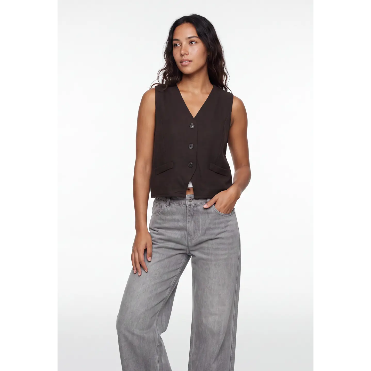 Vest Lino Mujer Café 1