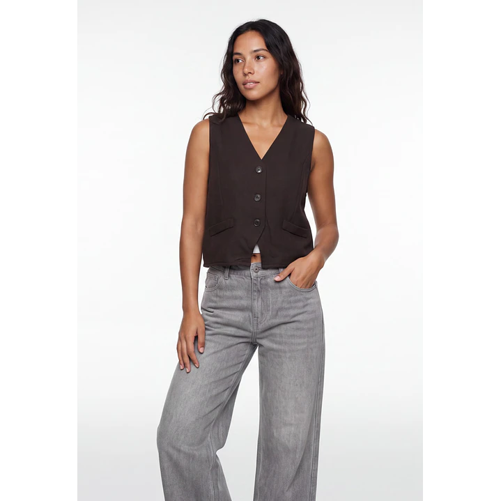 Vest Lino Mujer Café 1
