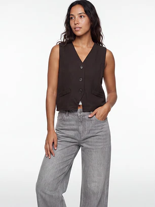 Vest Lino Mujer Café