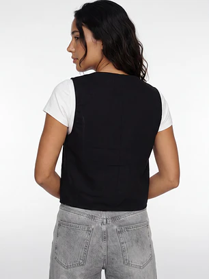 Vest Lino Mujer Negro
