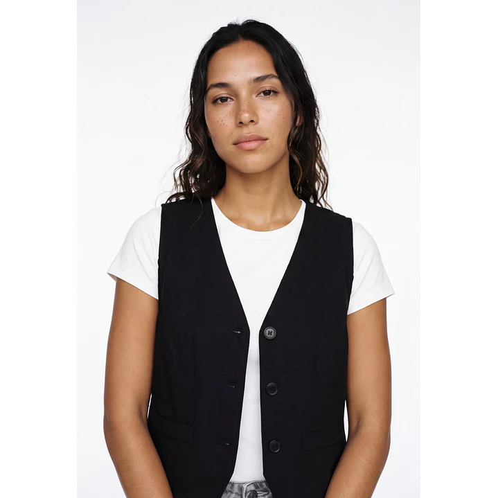 Vest Lino Mujer Negro 4