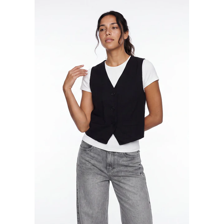 Vest Lino Mujer Negro 1