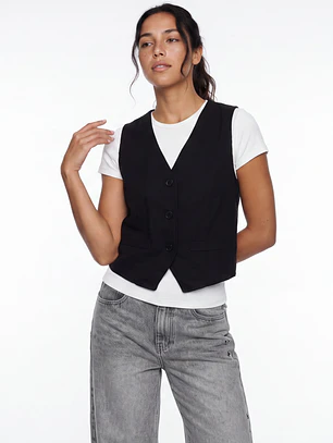 Vest Lino Mujer Negro