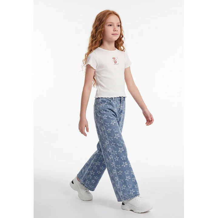 Jeans Flores Wide Leg Niña Azul 3