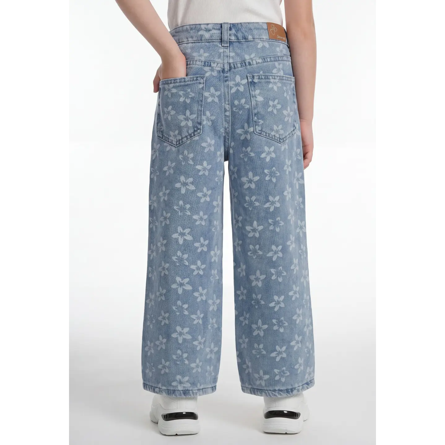 Jeans Flores Wide Leg Niña Azul 2