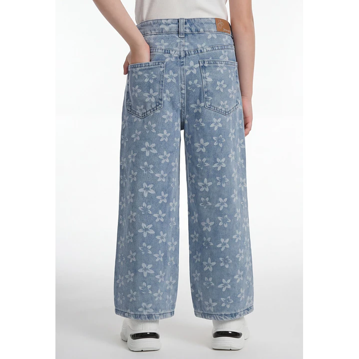 Jeans Flores Wide Leg Niña Azul 2