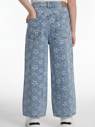 Jeans Flores Wide Leg Niña Azul