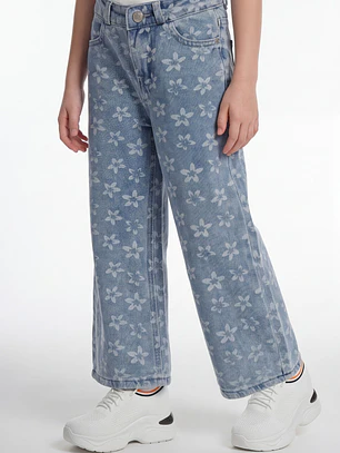 Jeans Flores Wide Leg Niña Azul