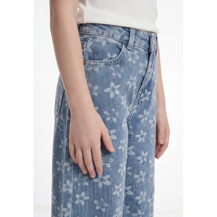 Jeans Flores Wide Leg Niña Azul 4
