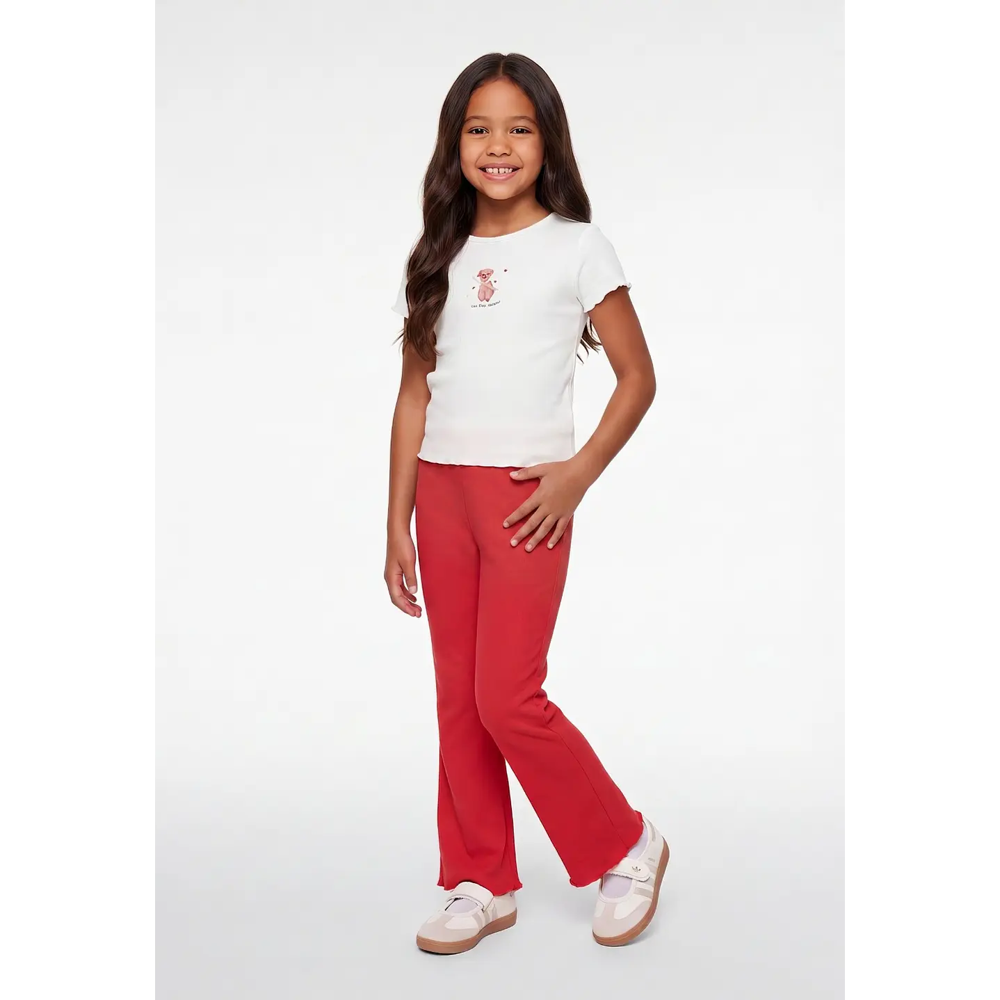 Calza Rib Flare Niña Rojo 3