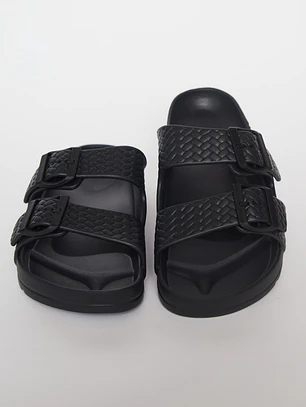 Zueco Doble Hebilla Mujer Negro
