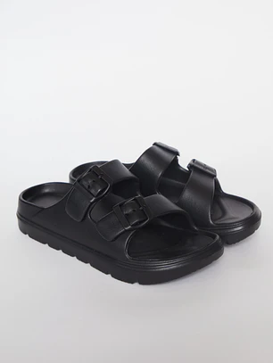 Zueco Slippers Doble Mujer Negro