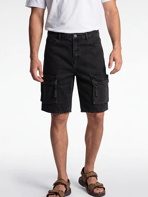 Bermuda Denim Cargo Hombre Negro