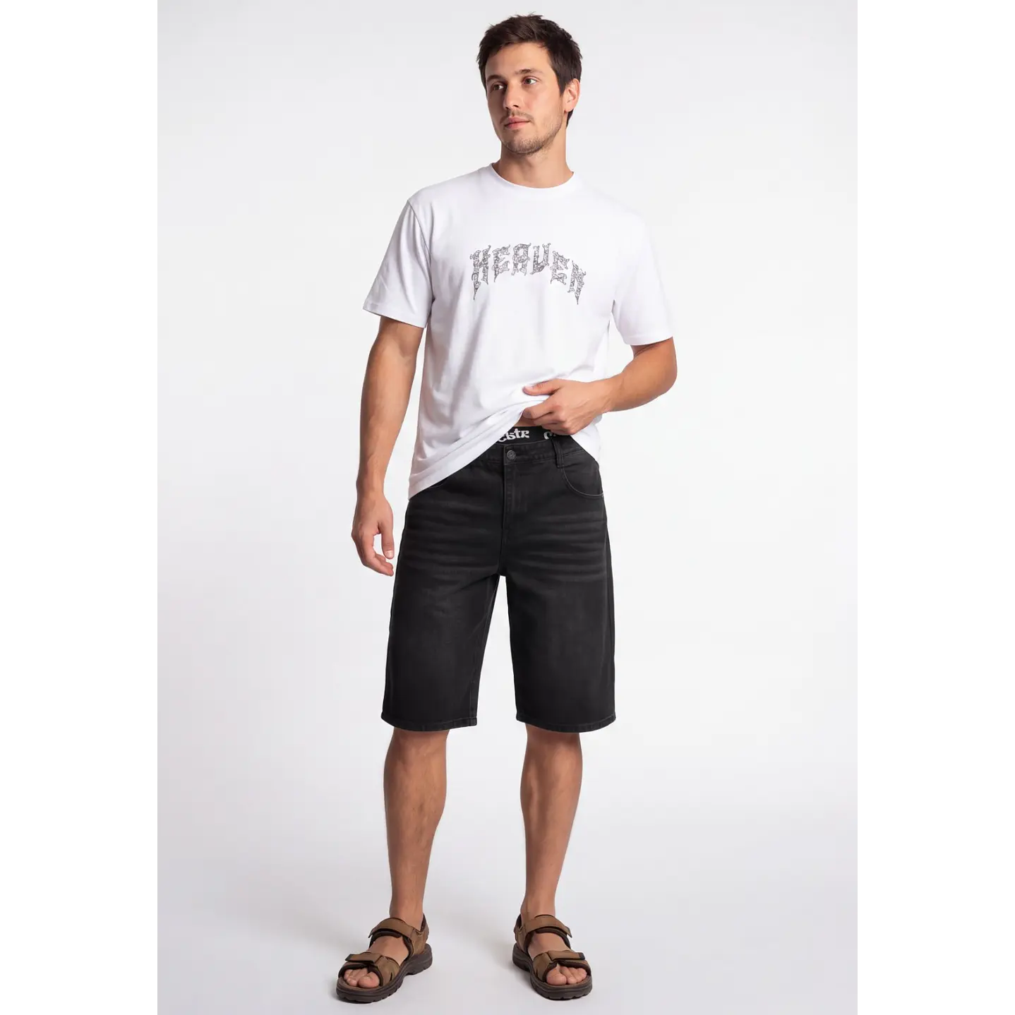 Bermuda Denim Wide Leg Hombre Negro 3