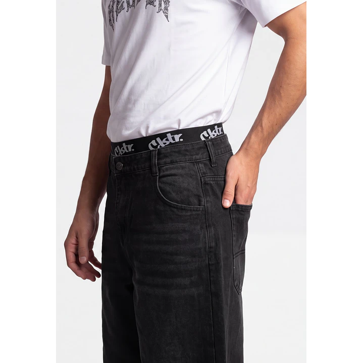 Bermuda Denim Wide Leg Hombre Negro 4