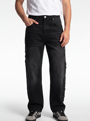 Jeans Parches Baggy Hombre Negro