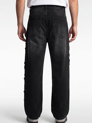 Jeans Parches Baggy Hombre Negro