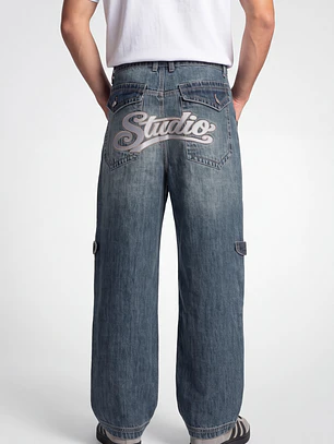 Jeans Parche Skater Hombre Azul
