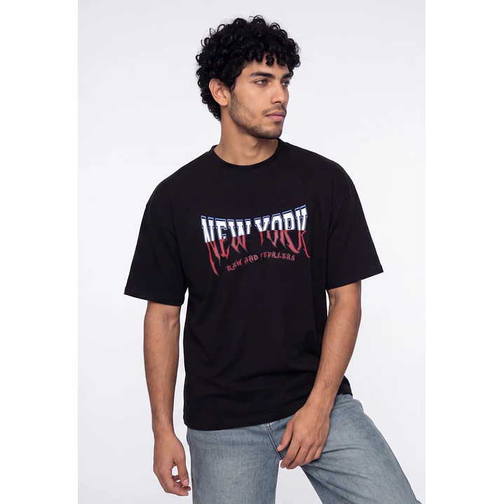 Polera Bi Color Hombre Negro 1