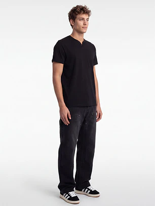 Polera Botones Hombre Negro
