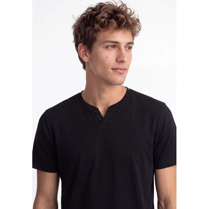 Polera Botones Hombre Negro 4
