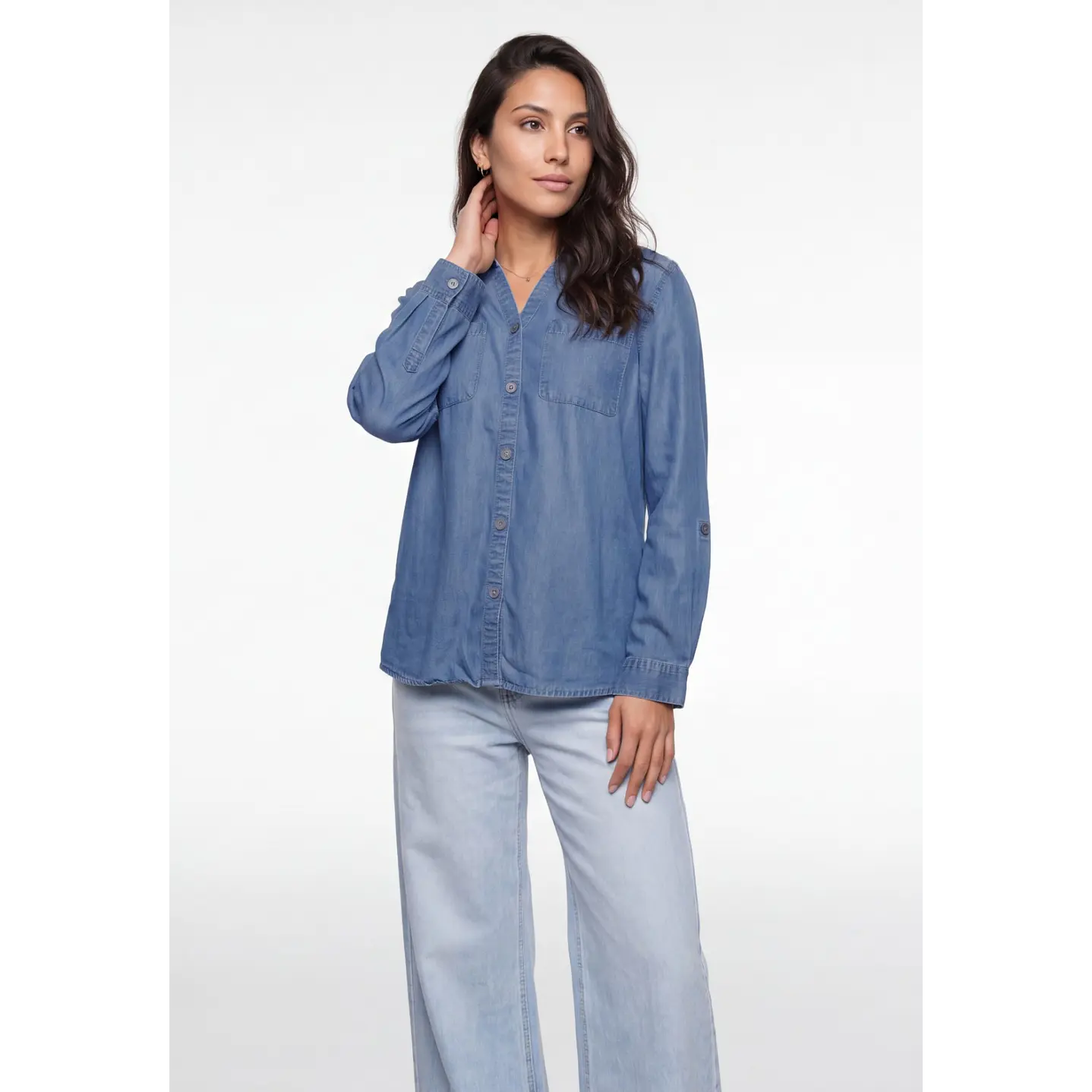 Blusa Denim Mujer Manga Larga Azul 1