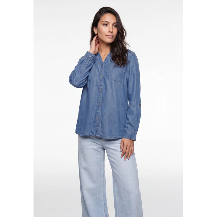 Blusa Denim Mujer Manga Larga Azul 1