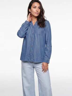 Blusa Denim Mujer Manga Larga Azul