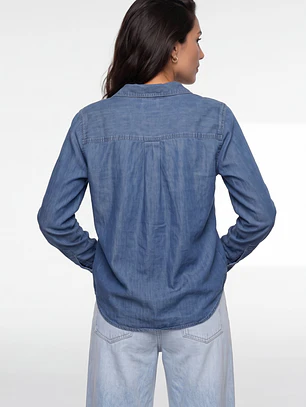 Blusa Denim Mujer Manga Larga Azul