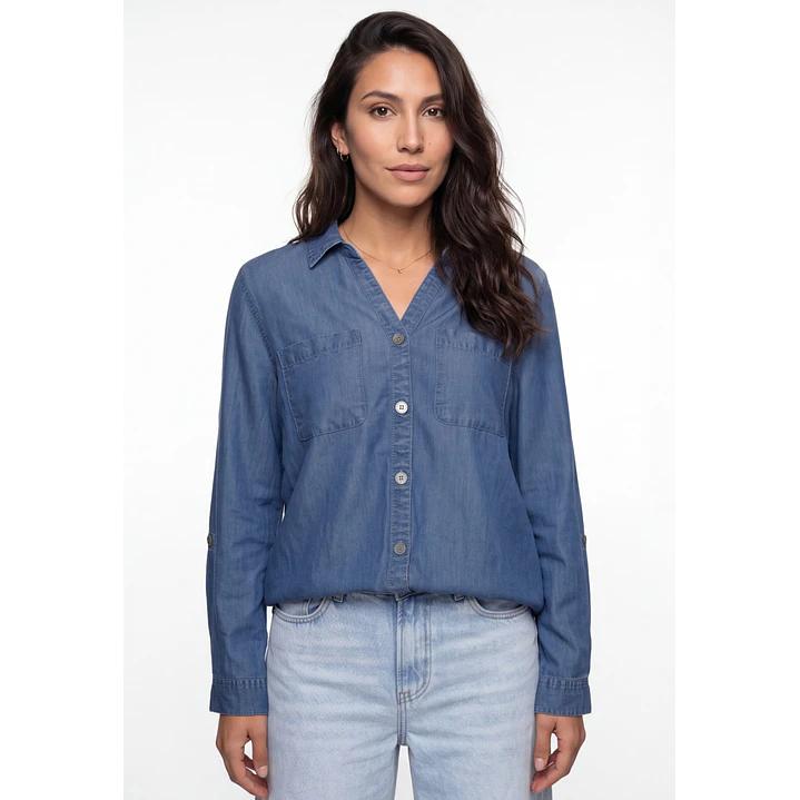 Blusa Denim Mujer Manga Larga Azul 4
