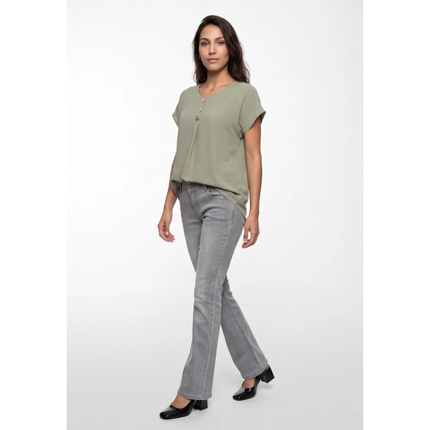 Blusa Botones Mujer Verde 3