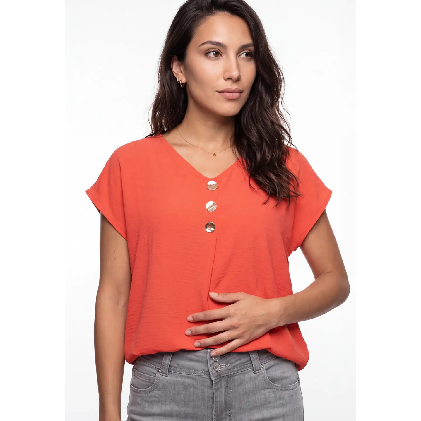 Blusa Botones Mujer Rojo 4