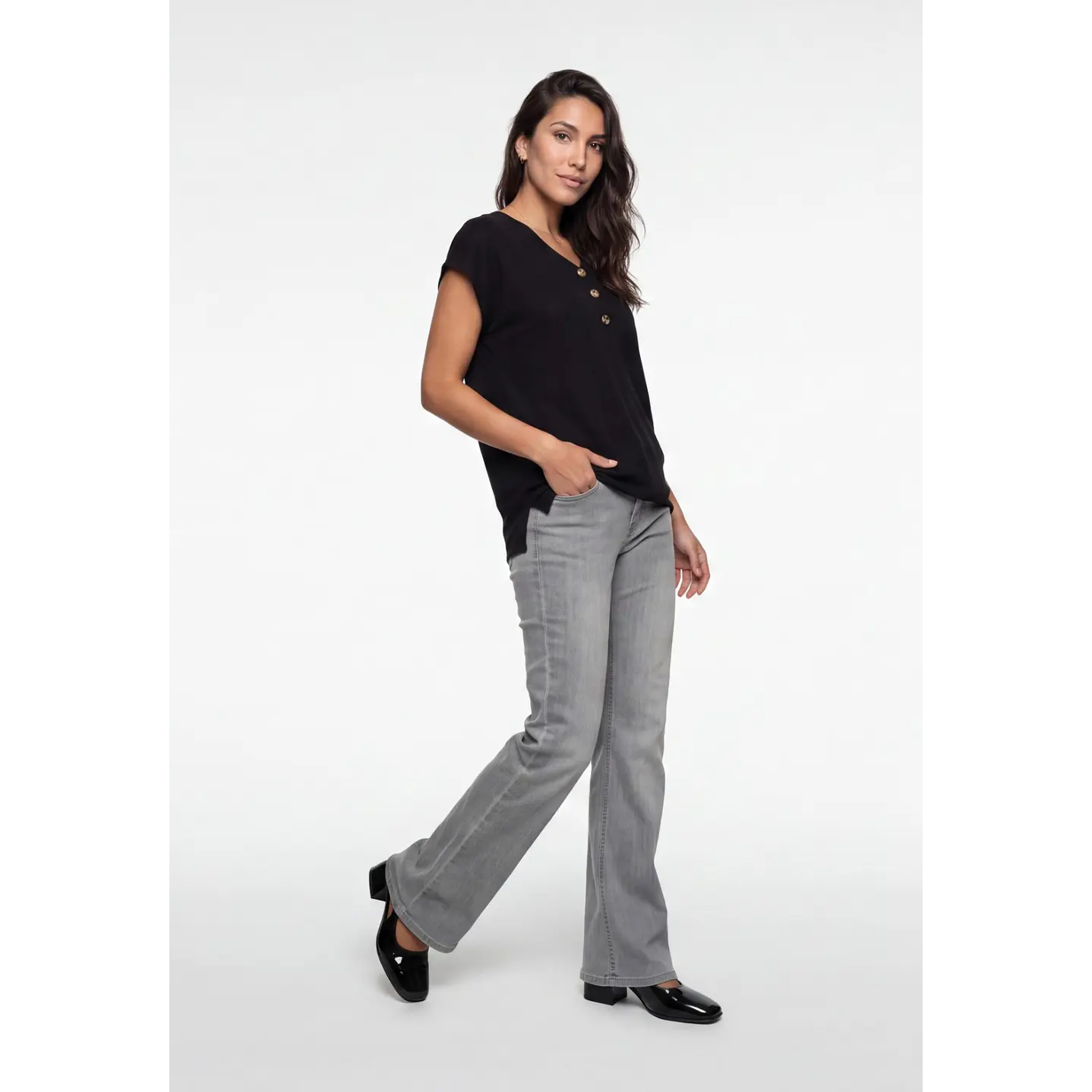 Blusa Botones Mujer Negro 3