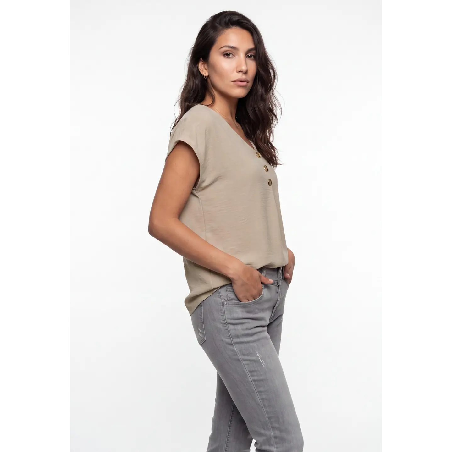 Blusa Botones Mujer Beige 1