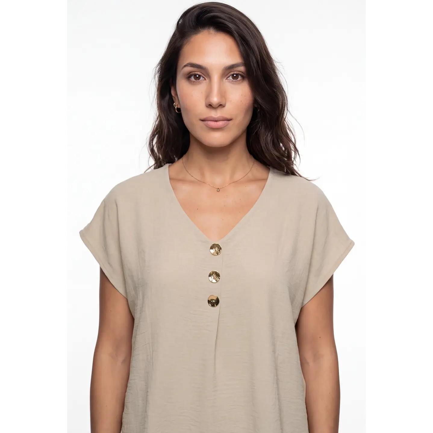 Blusa Botones Mujer Beige 4